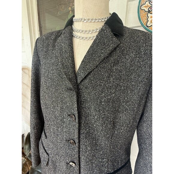 Vintage 70's Pendelton Wool Rayon Blend Suit Skirt Set Black Nubbed Size 16 - Picture 10 of 16